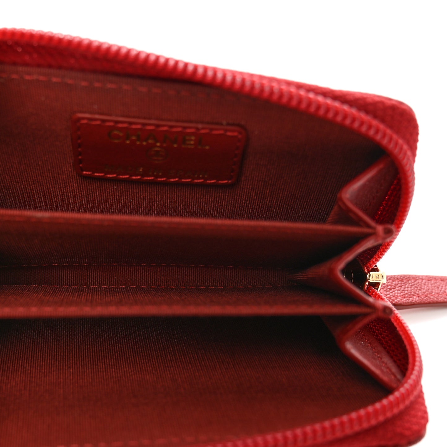 Caviar Quilted Boy Zip Around Coin Purse Wallet Red