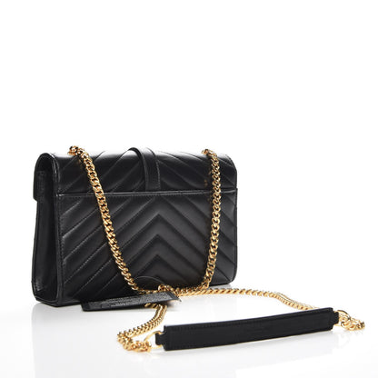 Saint Laurent Lambskin Matelasse Chevron Small Monogram Satchel Black 3 of 7