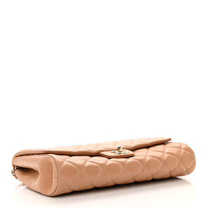 Chanel Lambskin Quilted Clutch with Chain Flap Beige 4 of 13