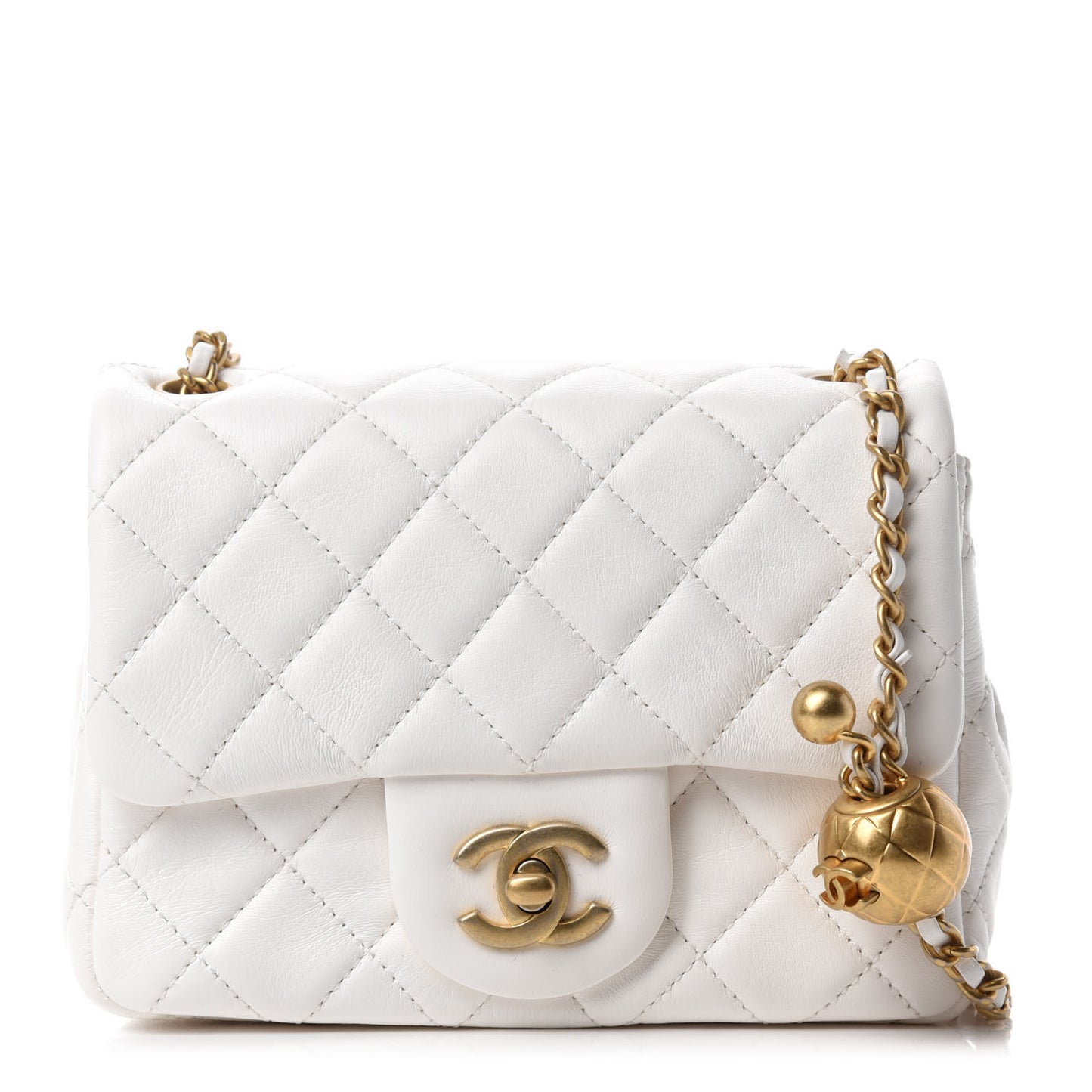 Lambskin Quilted Mini Pearl Crush Flap White