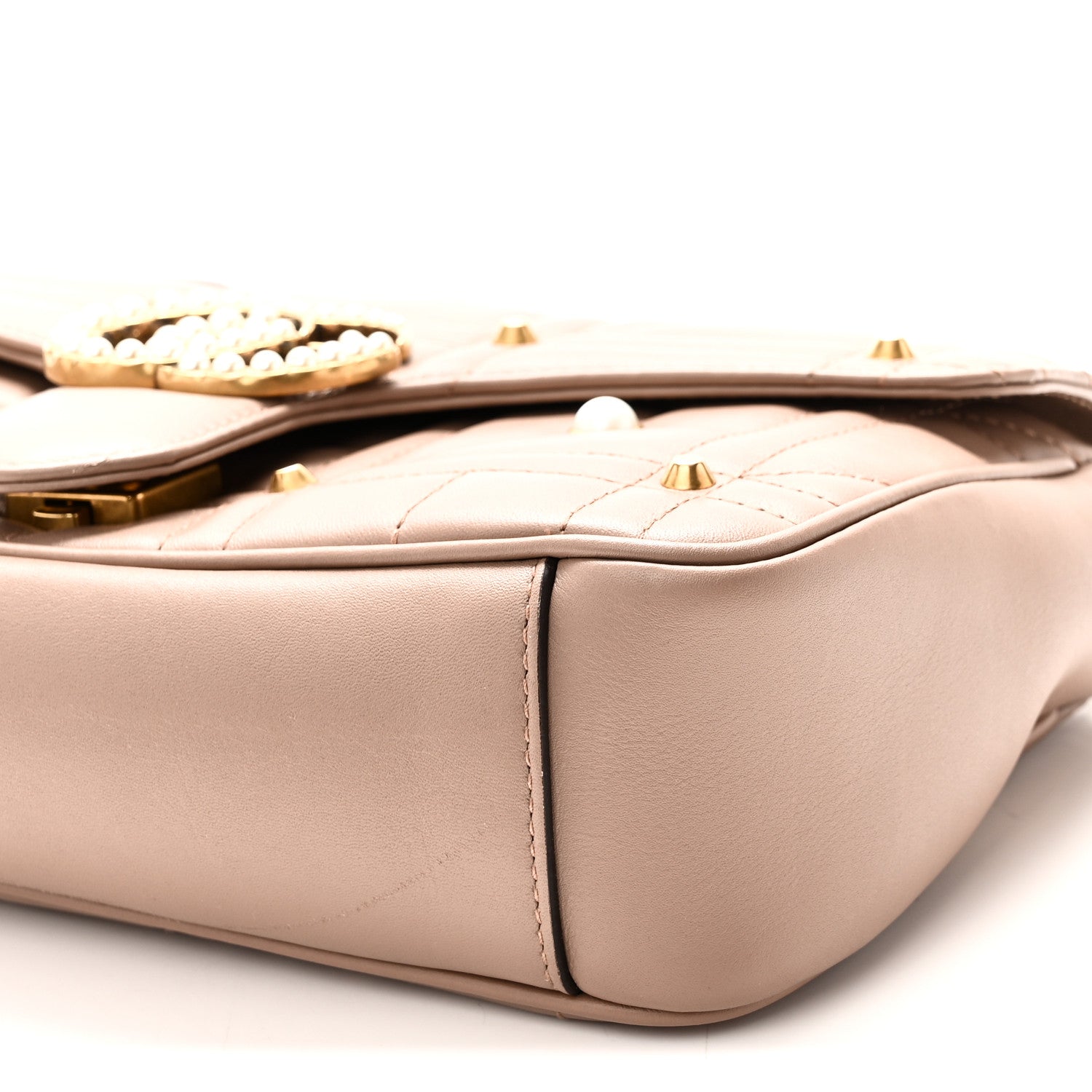 Gucci Calfskin Matelasse Studded Small Pearly GG Marmont Shoulder Bag Porcelain Rose 8 of 10