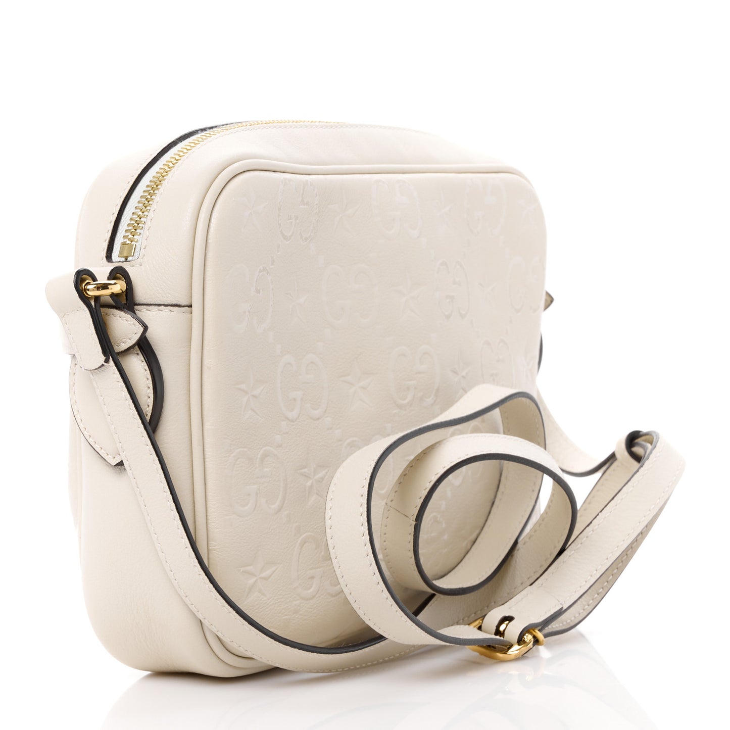 Wonka Grain Calfskin GG Monogram Star Embossed Small GG Shoulder Bag White