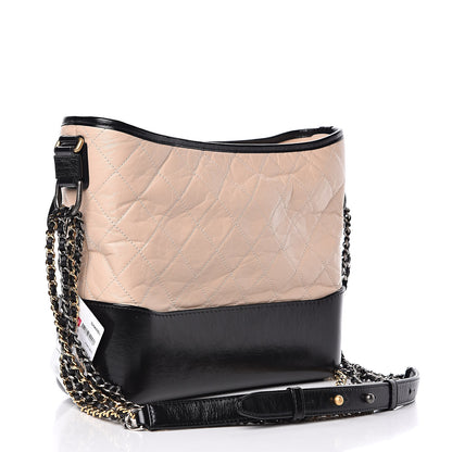 Chanel Aged Calfskin Quilted Medium Gabrielle Hobo Beige Black 3 of 9