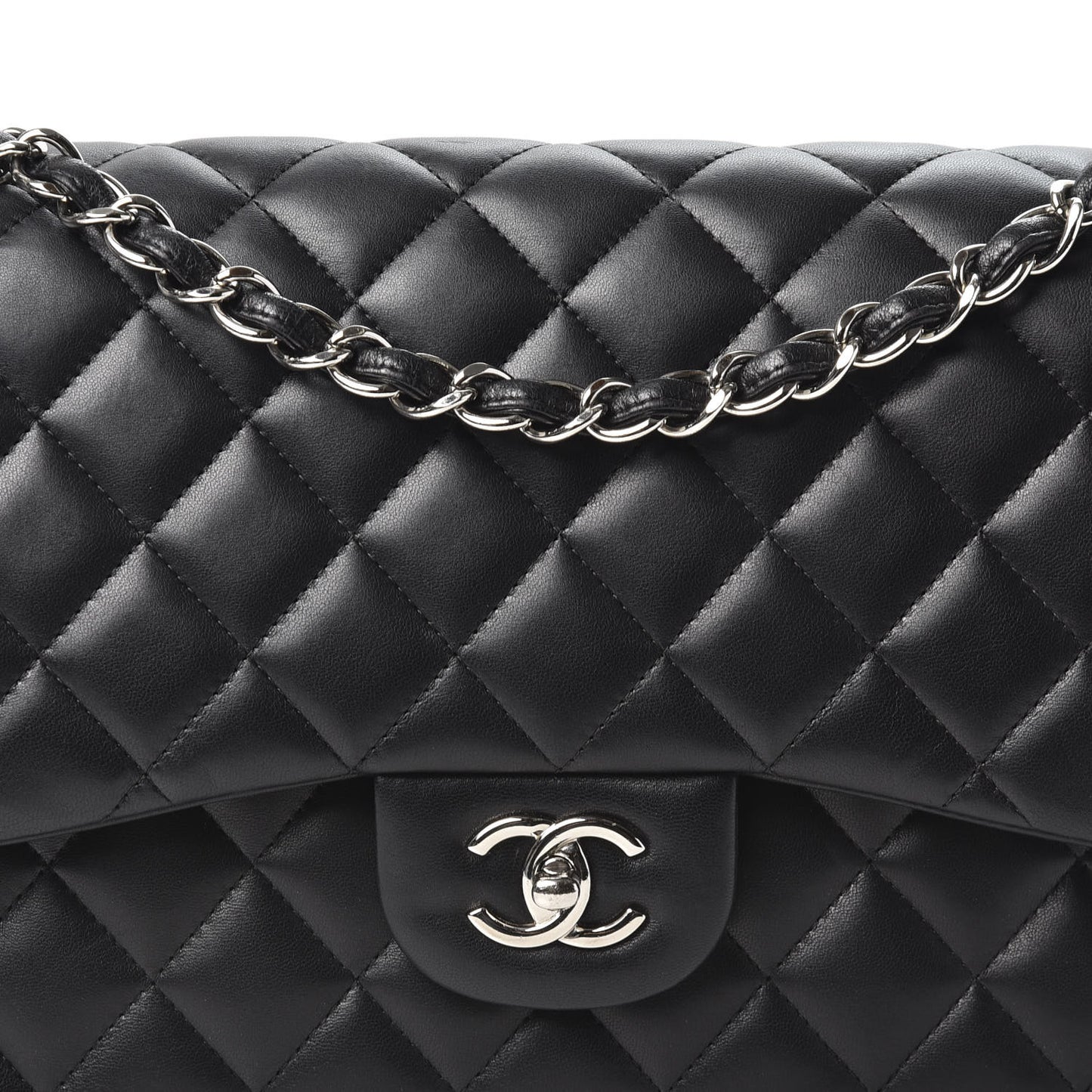 Lambskin Quilted Jumbo Double Flap Black