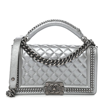 Chanel Metallic Aged Calfskin Quilted Medium Top Handle Boy Flap Silver 1 of 9