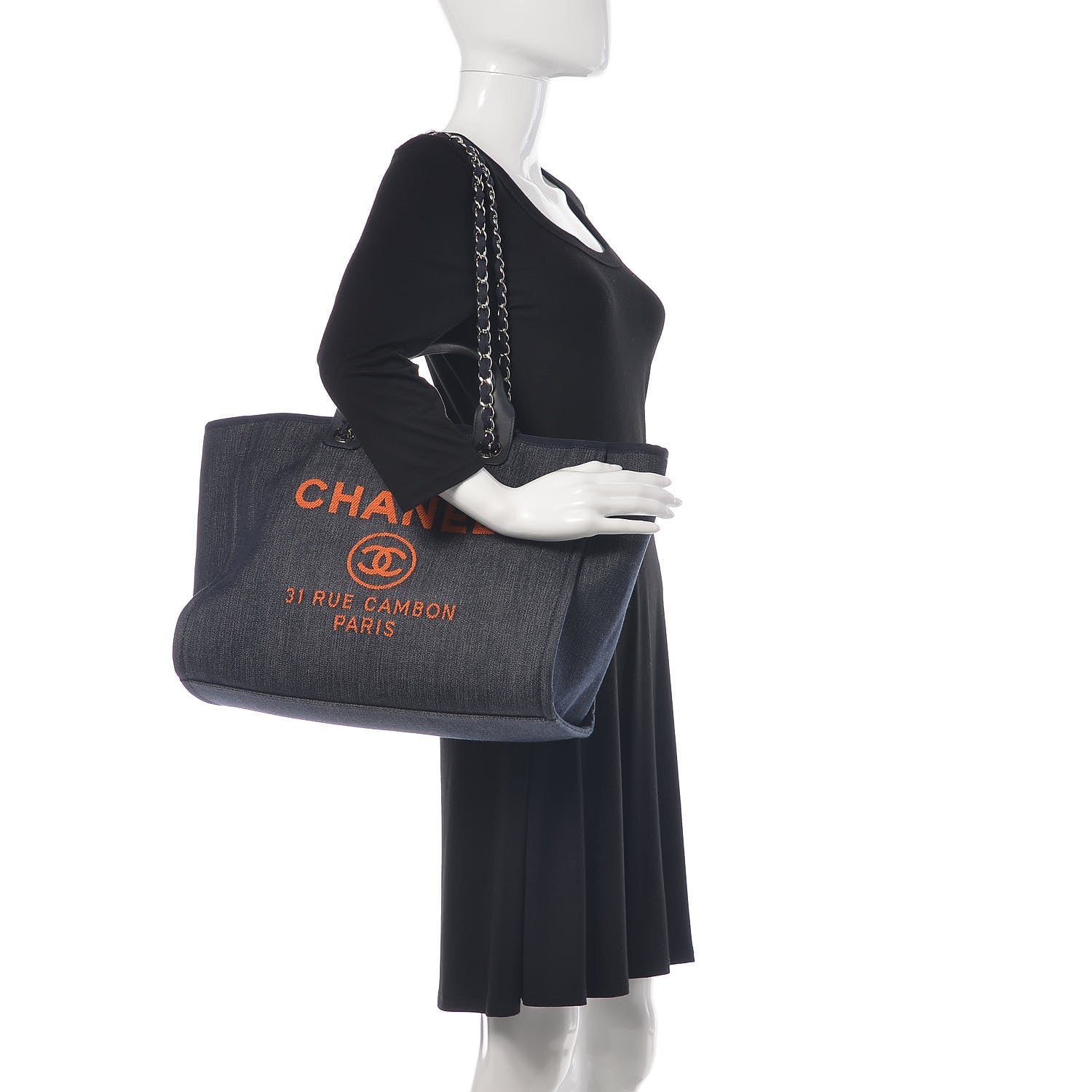 Chanel Denim Large Deauville Tote Blue Orange 2 of 10