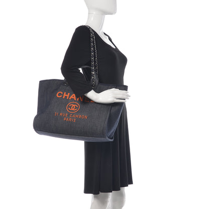 Chanel Denim Large Deauville Tote Blue Orange 2 of 10