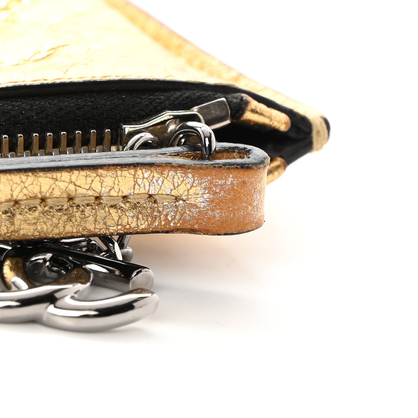 Metallic Lambskin Large Pouch Clutch Gold