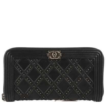 Chanel Lambskin Studded Paris Dallas Boy Zip Around Wallet Black 1 of 8