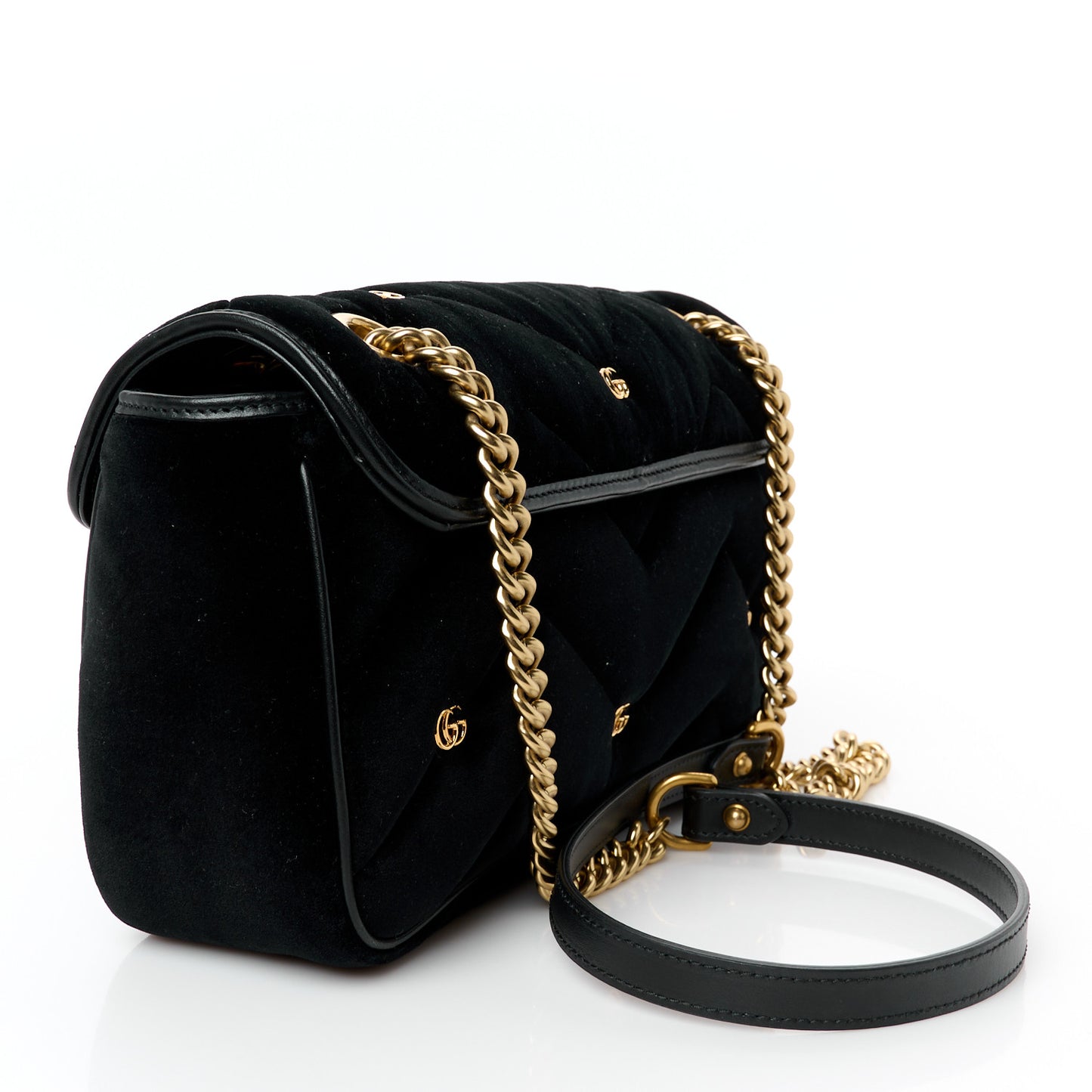Velvet Matelasse Double G Studs Small Torchon GG Marmont Shoulder Bag Black