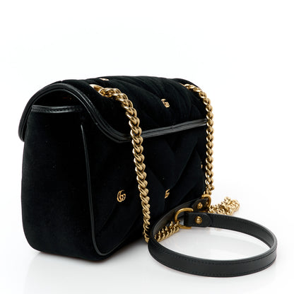 Gucci Velvet Matelasse Double G Studs Small Torchon GG Marmont Shoulder Bag Black 3 of 10