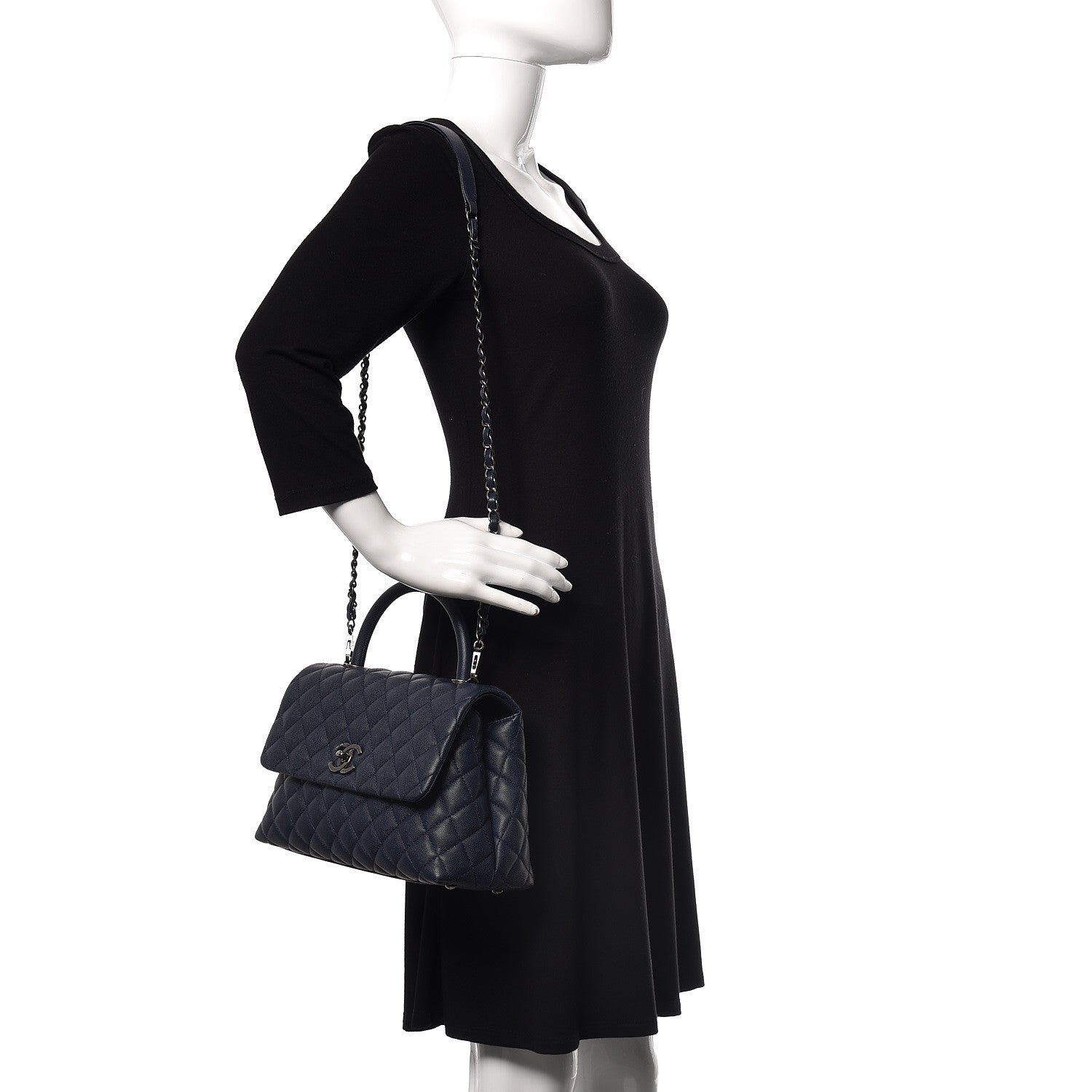 Chanel Caviar Quilted Small Coco Handle Flap Navy 2 of 9
