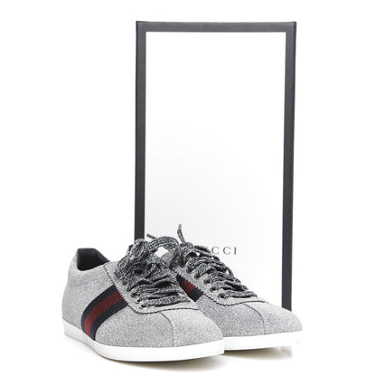 Gucci Glitter Fabric Studded Web Womens Sneakers 36.5 Silver 9 of 9