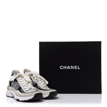 Chanel Fabric Suede Calfskin Stretch CC Sneakers Beige Black 8 of 8