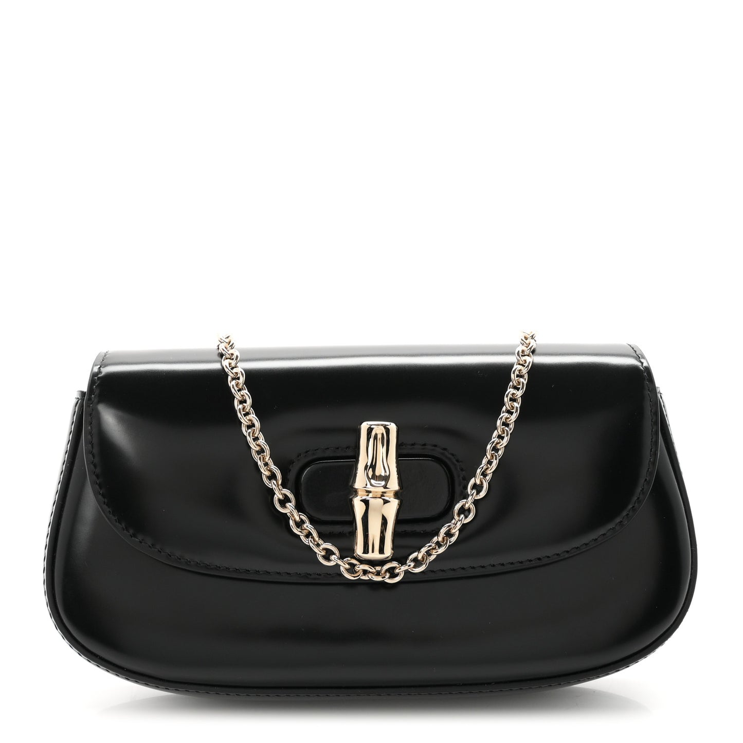 Shiny Calfskin Small Bamboo Night Bag Black