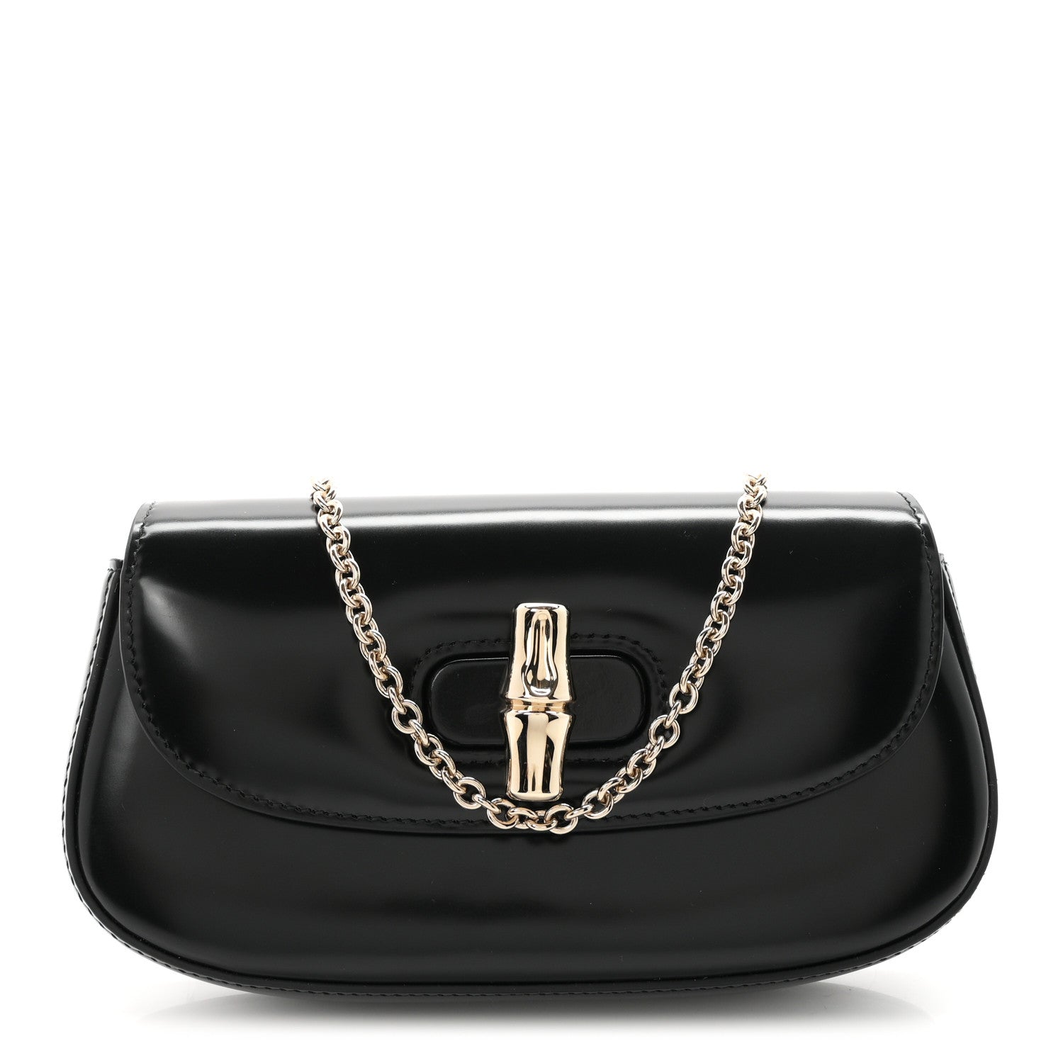 Gucci Shiny Calfskin Small Bamboo Night Bag Black 1 of 10