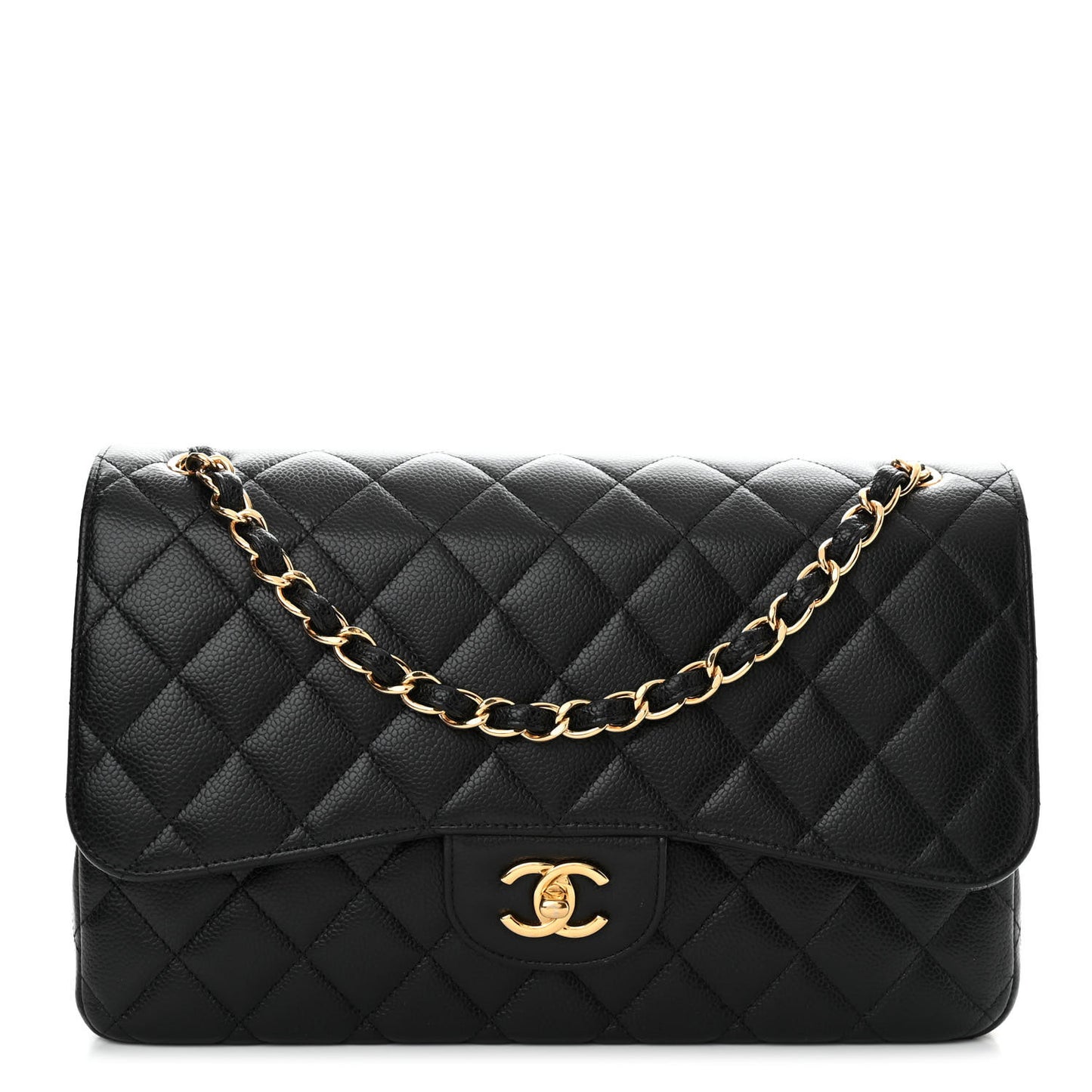 Caviar Quilted Jumbo Double Flap Black