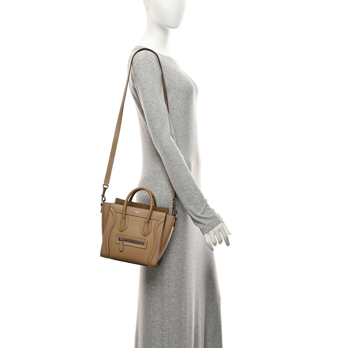 Celine Drummed Calfskin Nano Luggage Dune 2 of 11