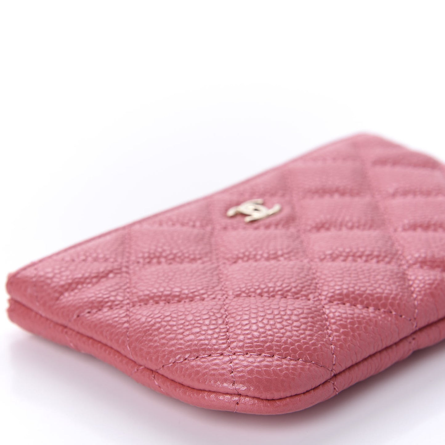 Iridescent Caviar Quilted Small Cosmetic Case Pink