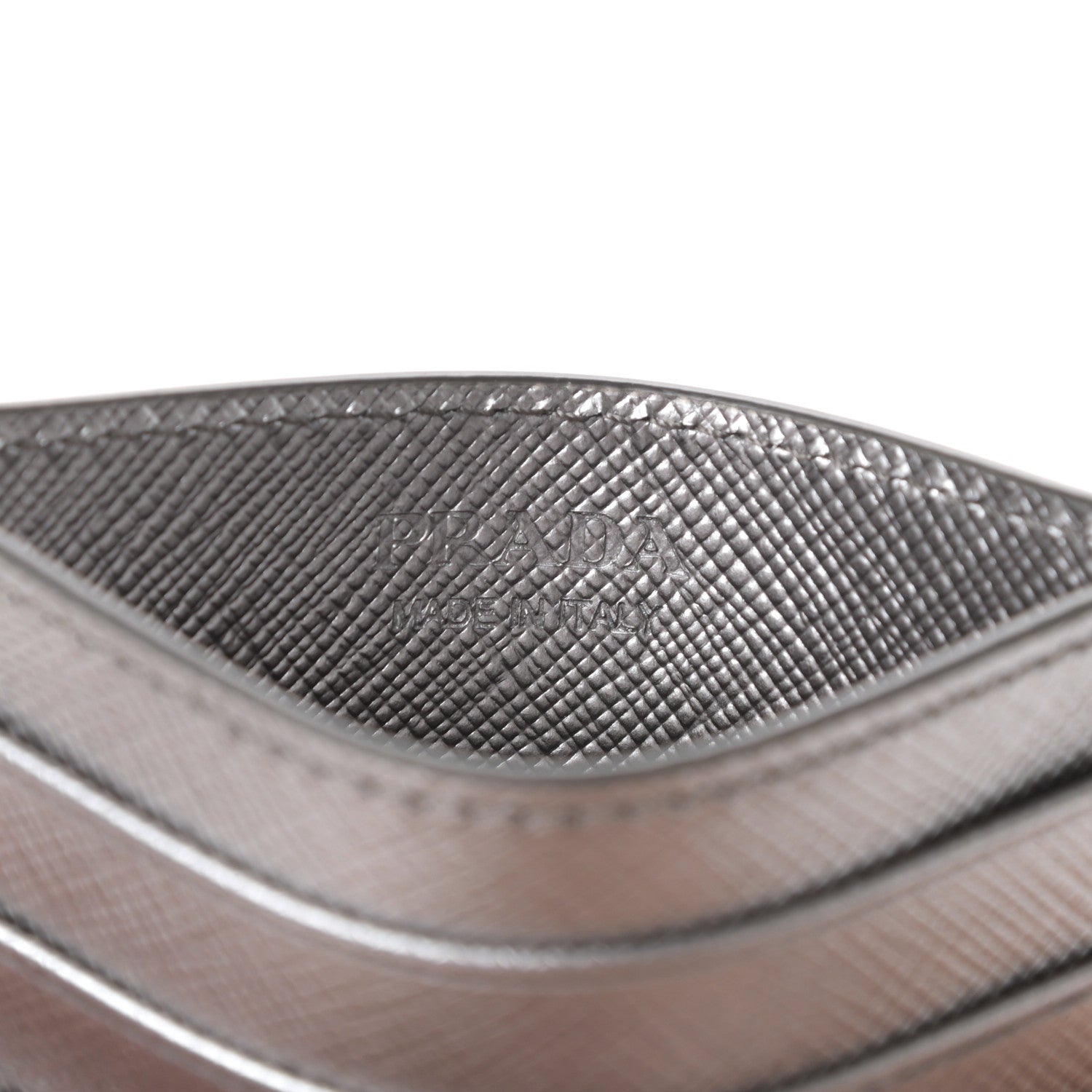 Prada Metallic Saffiano Triangle Card Holder Cromo 5 of 6