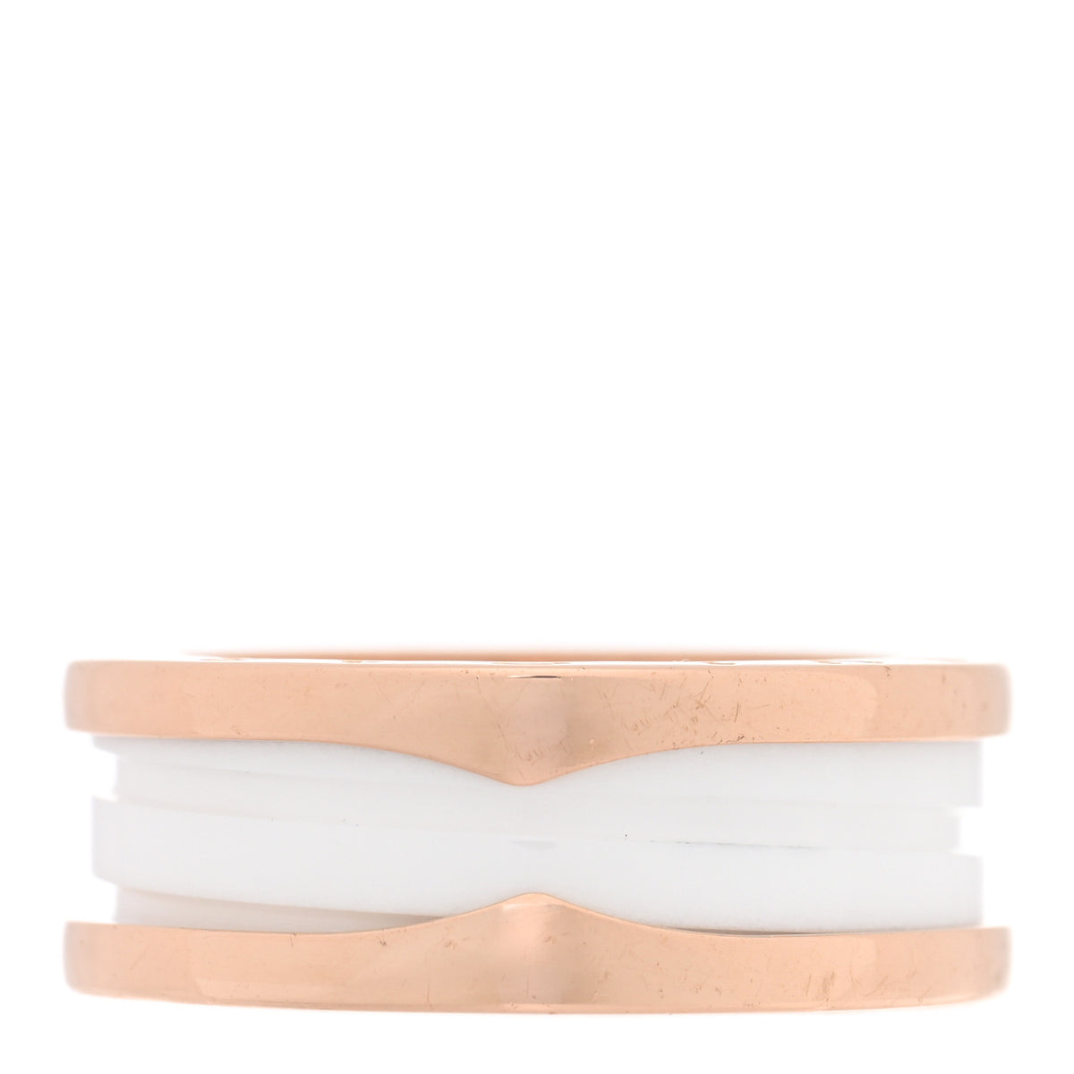 18K Rose Gold White Ceramic B.Zero1 Two-Band Ring 55 7.25