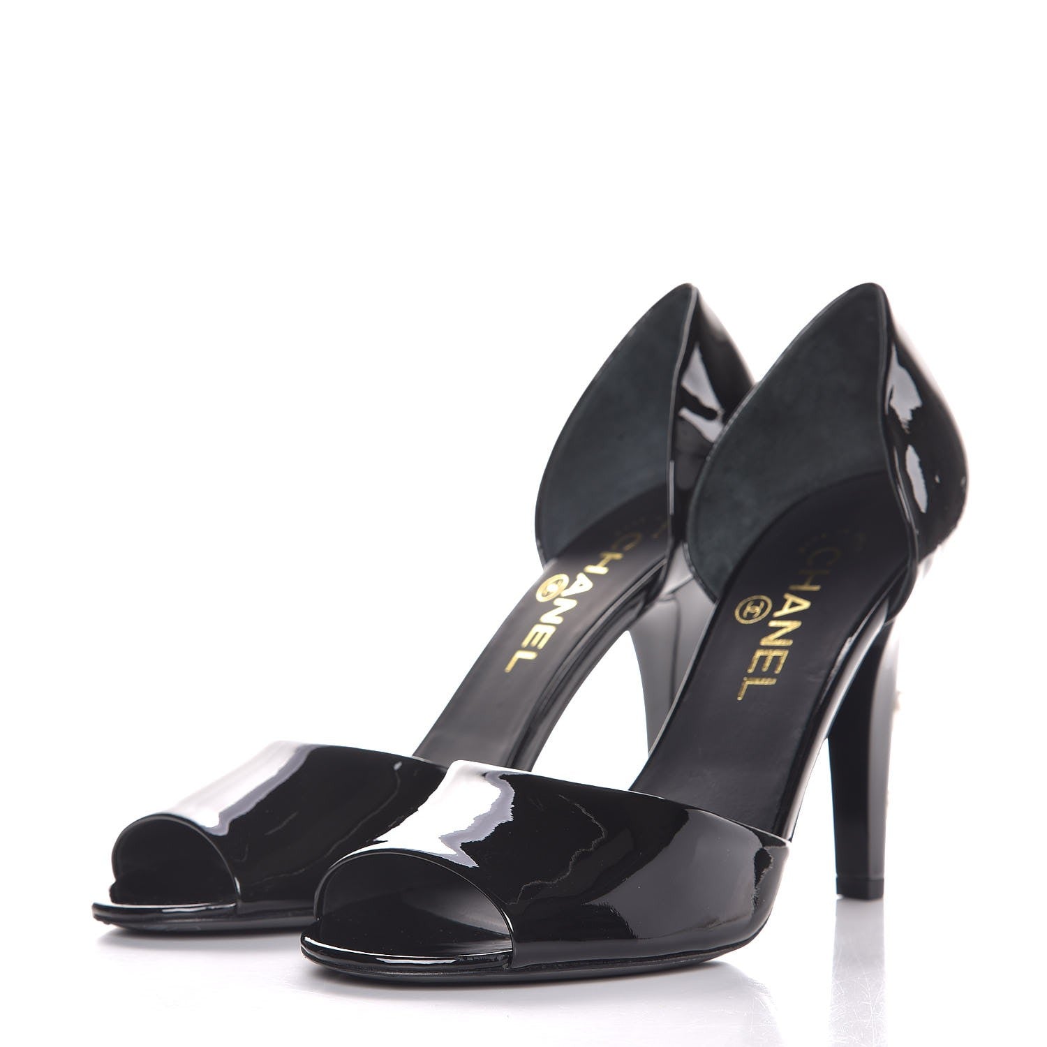 Chanel Patent Pearl Peep Toe d'Orsay Pumps 39 Black 3 of 10