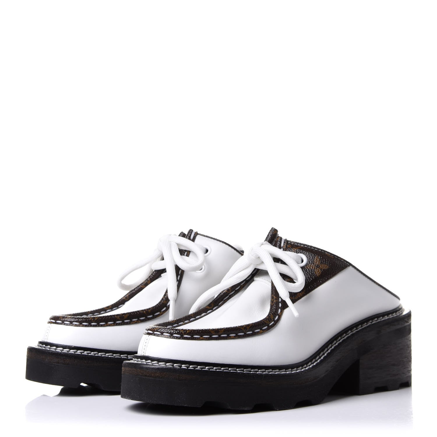Louis Vuitton Calfskin Monogram Beaubourg Open Back Platform Derby Shoes 36.5 White 3 of 9