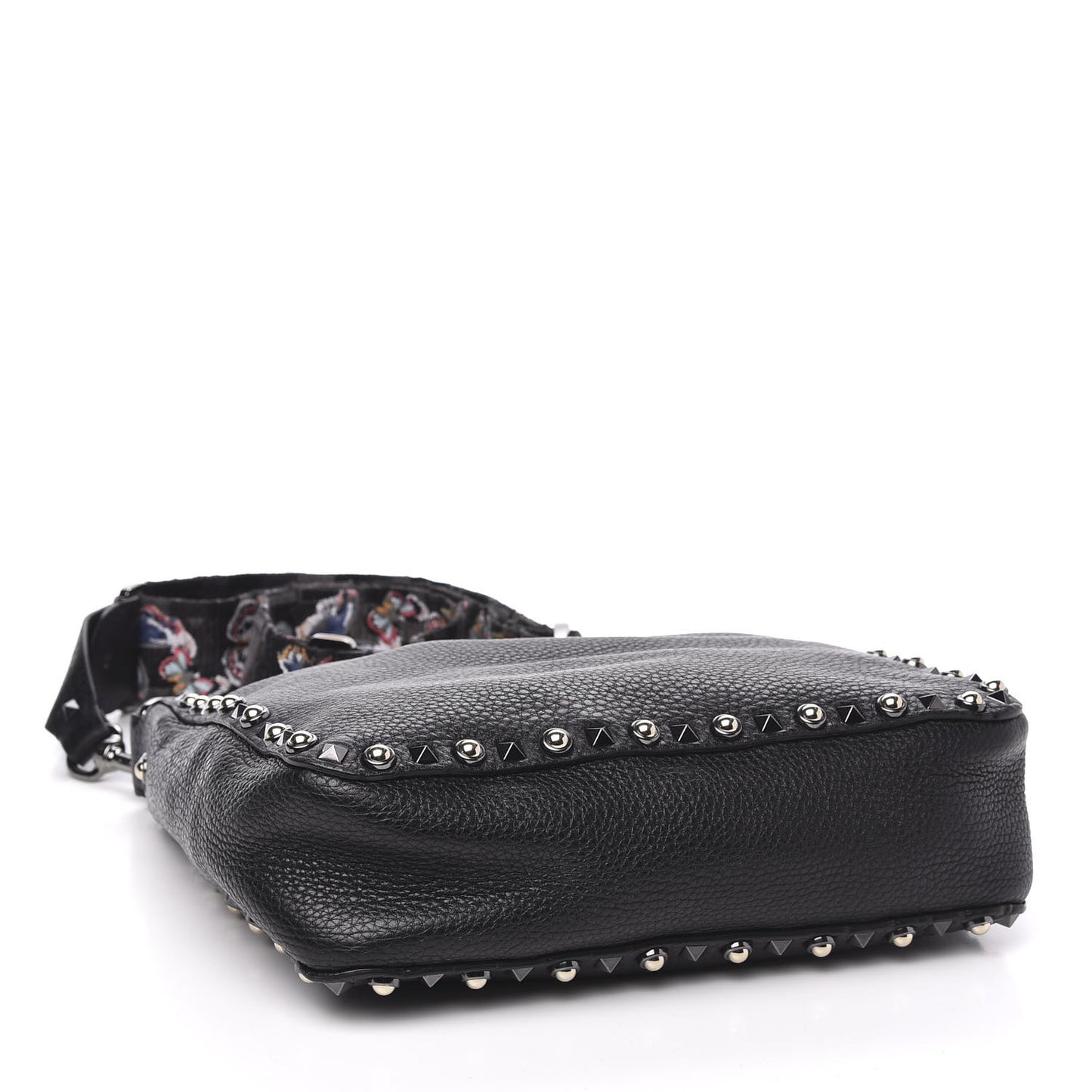 Pebbled Calfskin Butterfly Small Guitar Strap Rockstud Rolling Flip-Lock Messenger Bag Black