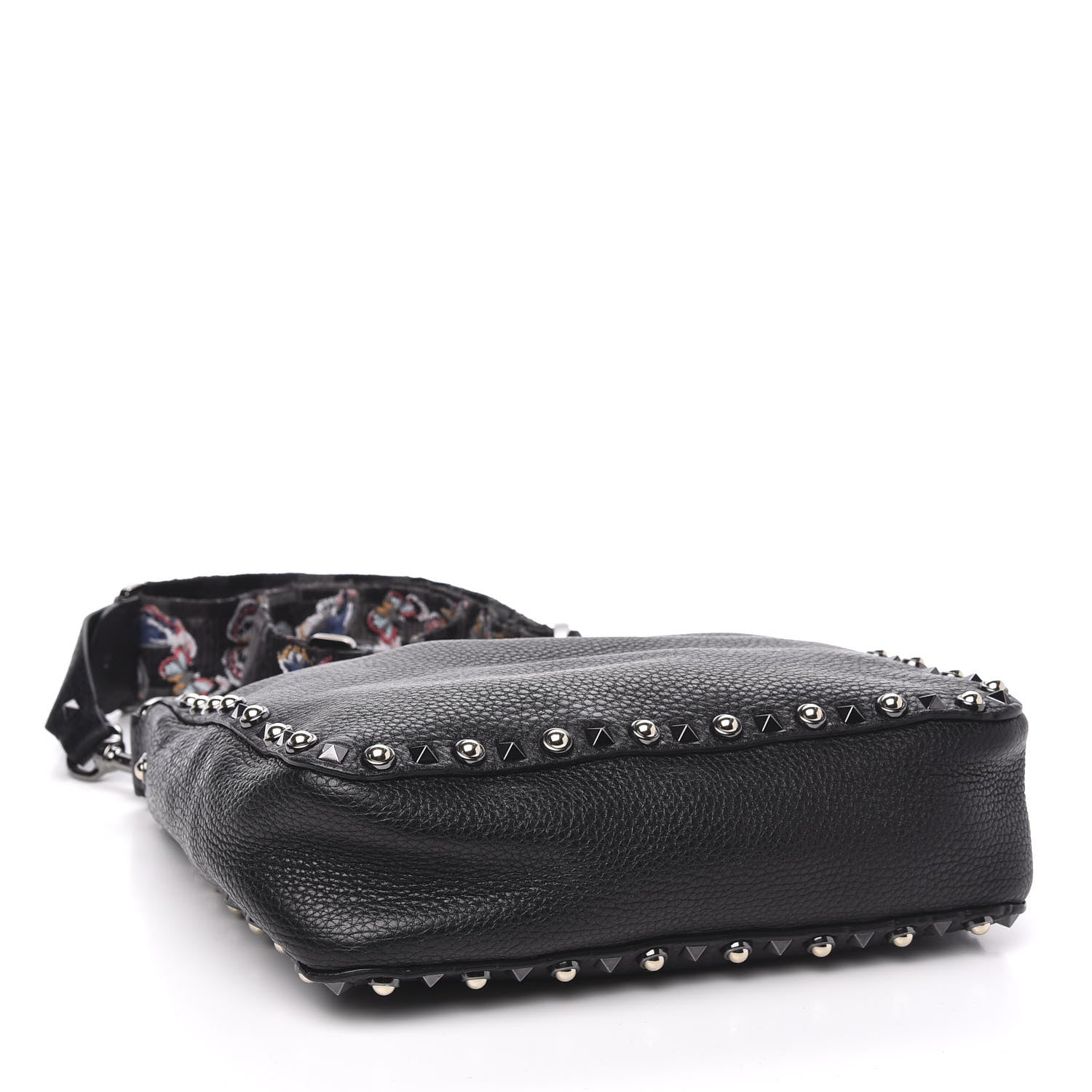 Valentino Garavani Pebbled Calfskin Butterfly Small Guitar Strap Rockstud Rolling Flip-Lock Messenger Bag Black 4 of 9