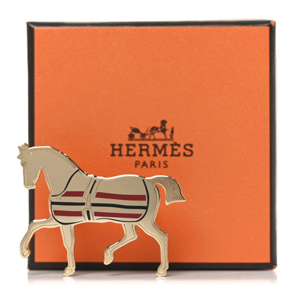 Hermes Permabrass Lacquered Cheval A La Couverture Scarf 70 Ring Rouge H Noir 7 of 8