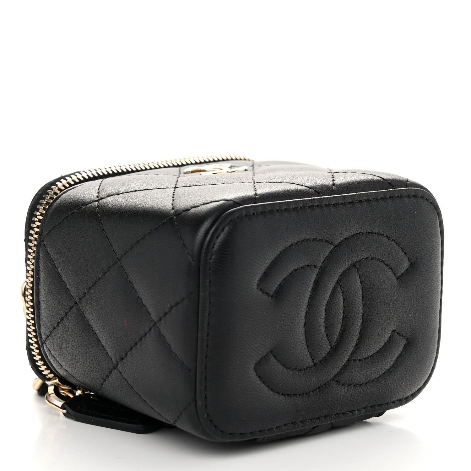 Chanel Lambskin Quilted Top Handle Mini Vanity Case With Chain Black 4 of 10
