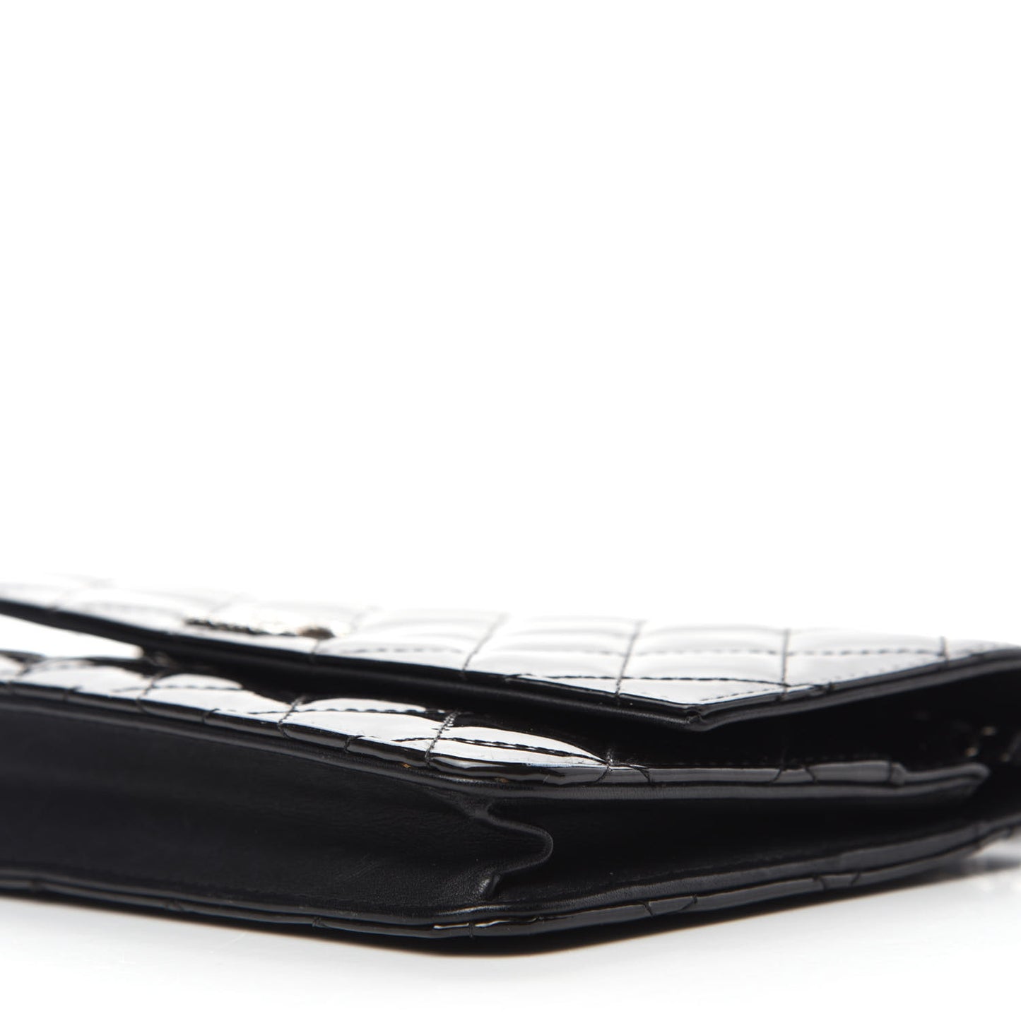 Patent Quilted Brilliant Wallet On Chain WOC Black