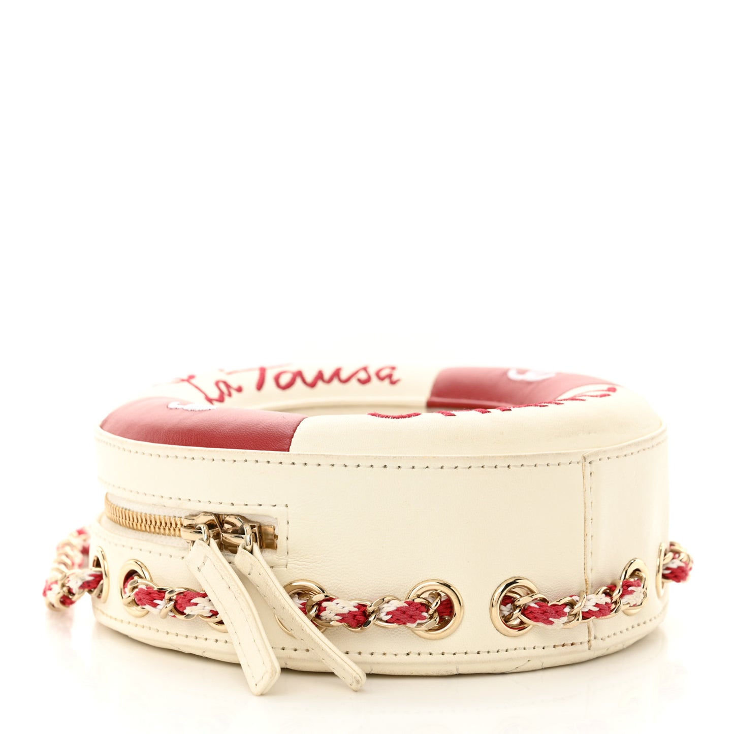 Lambskin Coco Lifesaver Round Bag Red White