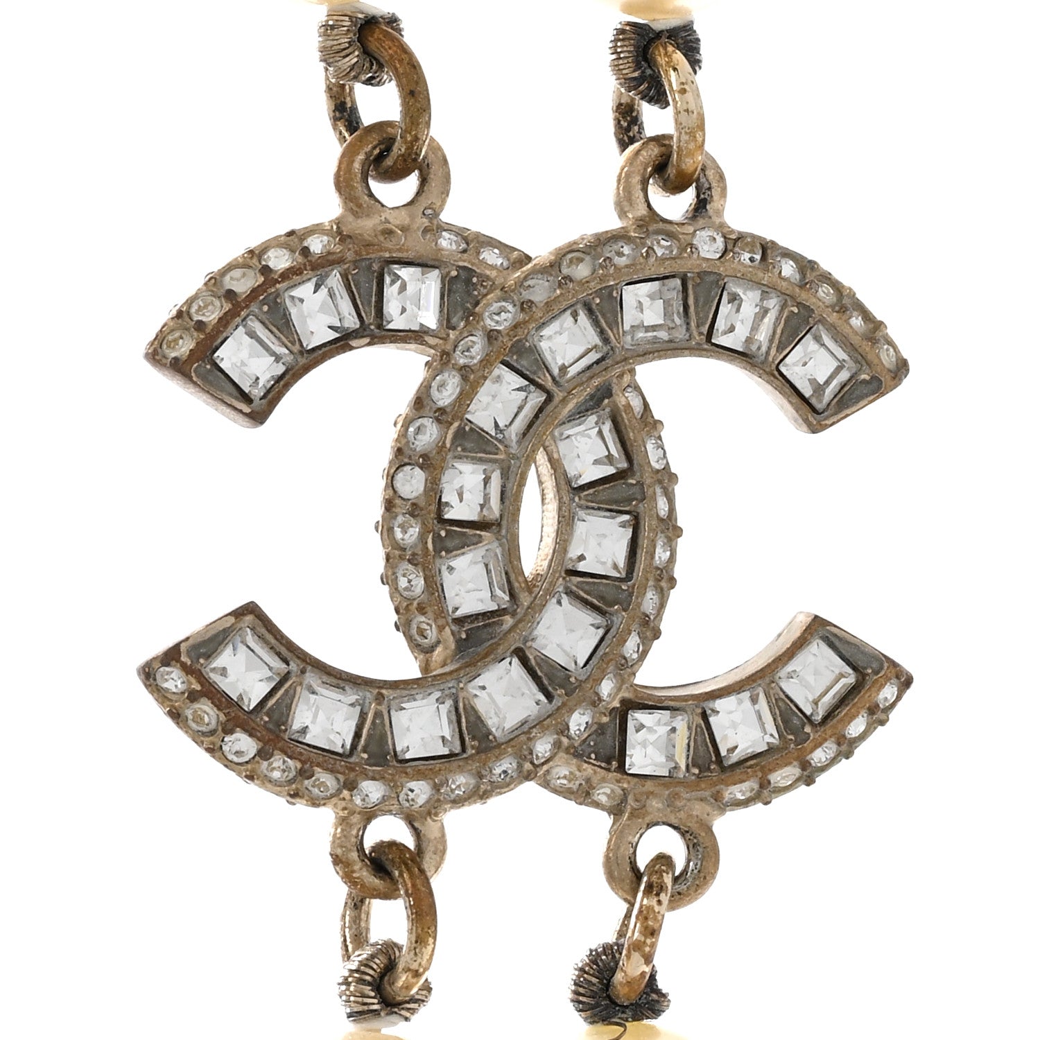 Chanel Baguette Crystal Pearl CC Double Strand Necklace Gold 4 of 9