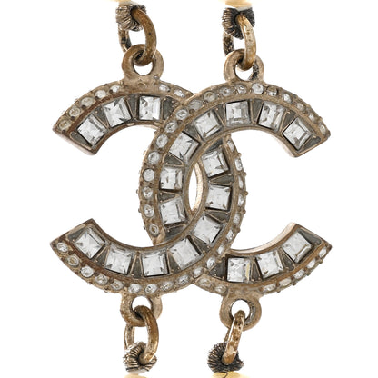 Chanel Baguette Crystal Pearl CC Double Strand Necklace Gold 4 of 9