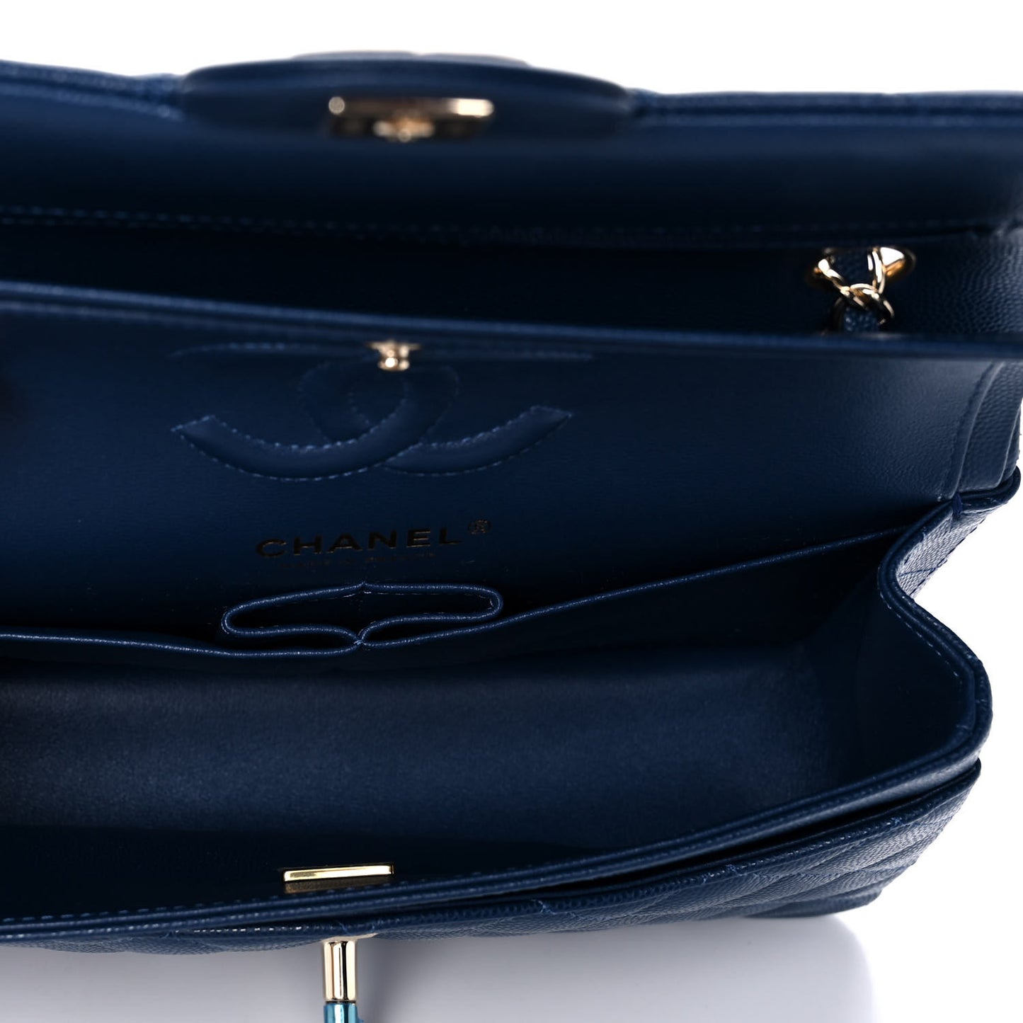 Caviar Quilted Small Double Flap Blue