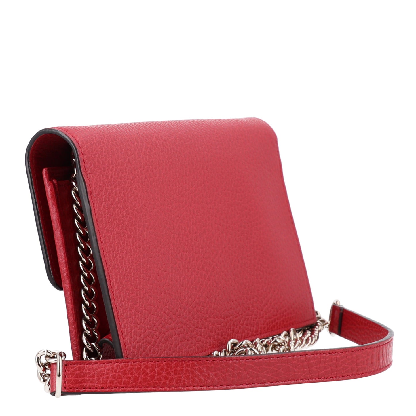 Dollar Calfskin Interlocking G Chain Wallet Red