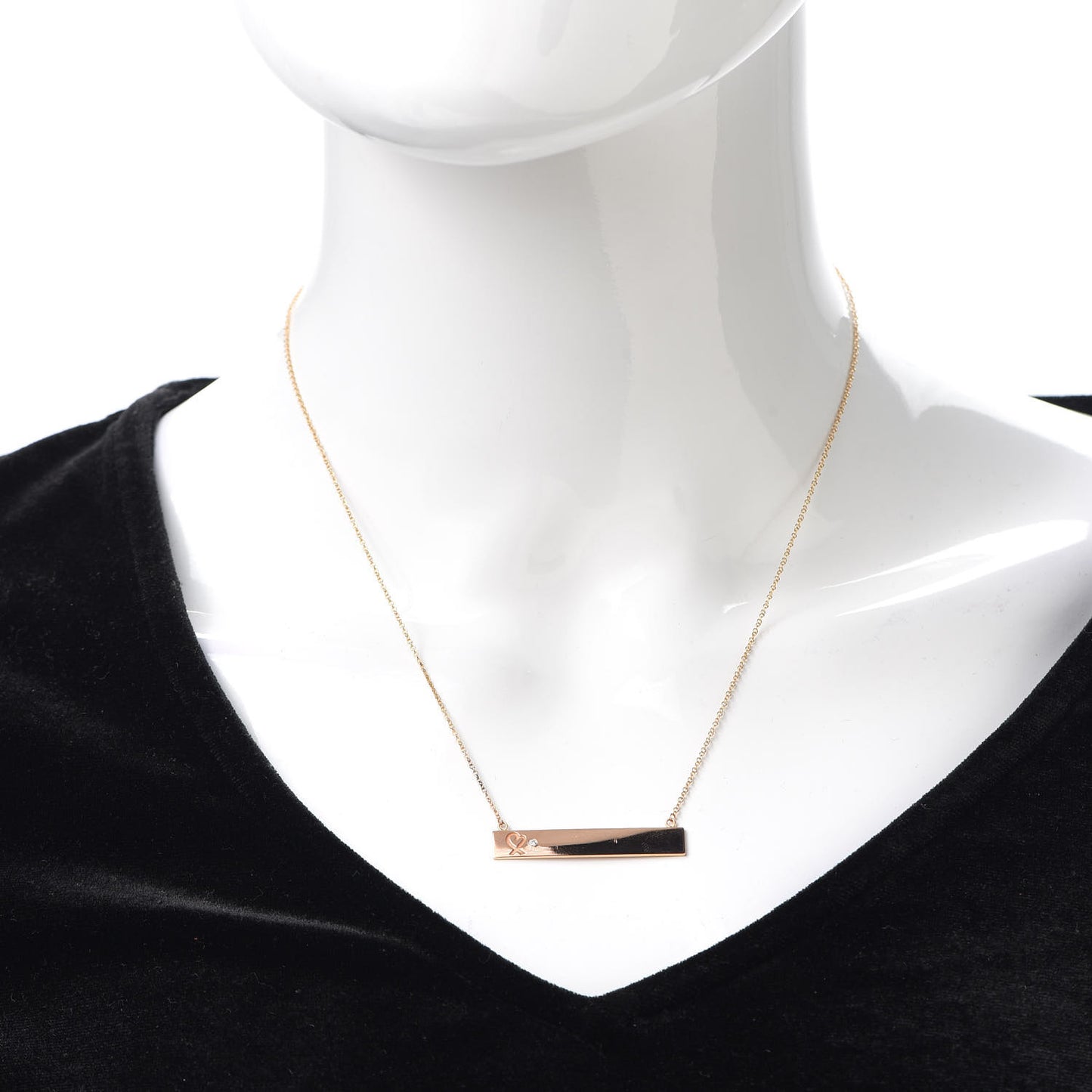 18K Rose Gold Diamond Paloma Picasso Loving Heart Bar Pendant Necklace