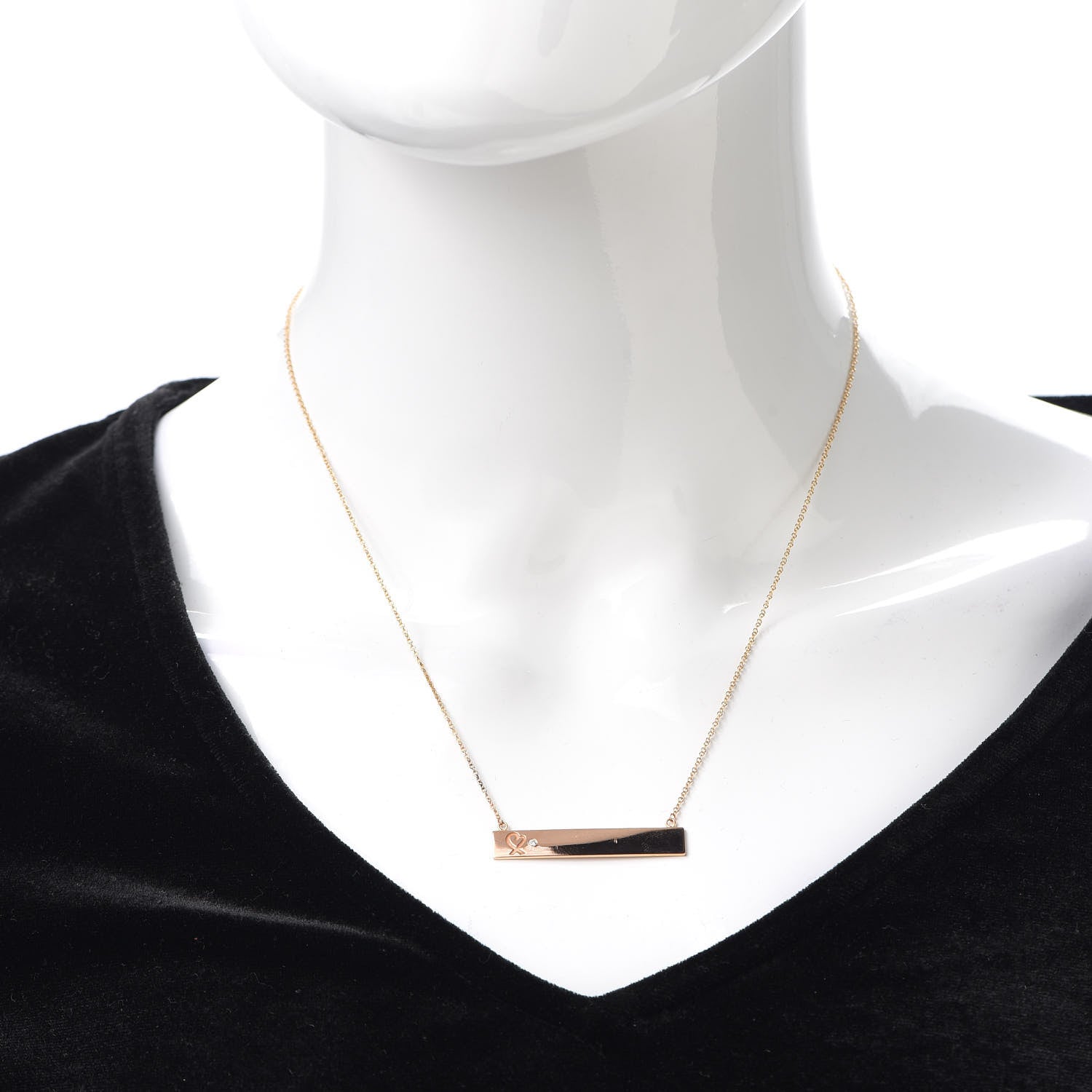 Tiffany 18K Rose Gold Diamond Paloma Picasso Loving Heart Bar Pendant Necklace 2 of 6