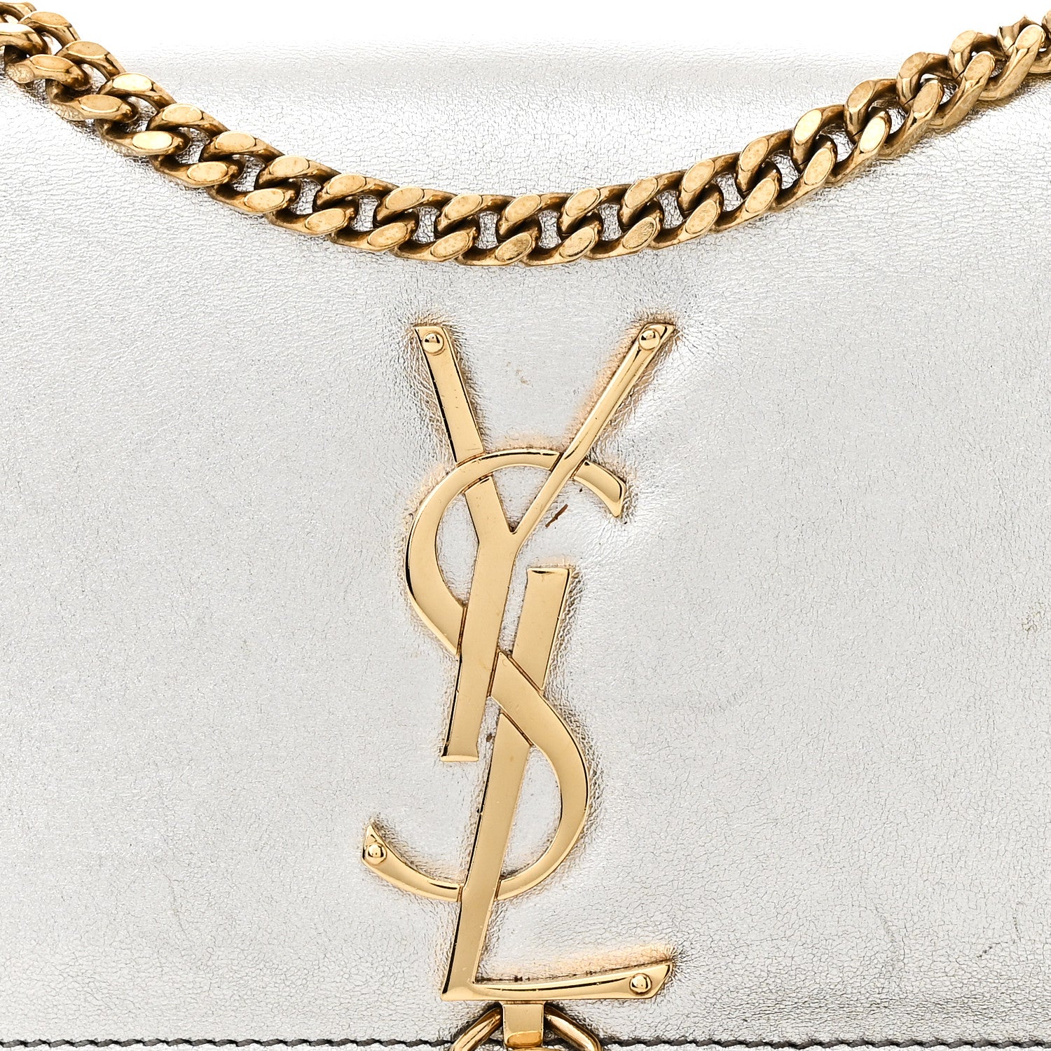 Saint Laurent Metallic Calfskin Small Classic Monogram Kate Tassel Satchel Silver 7 of 10
