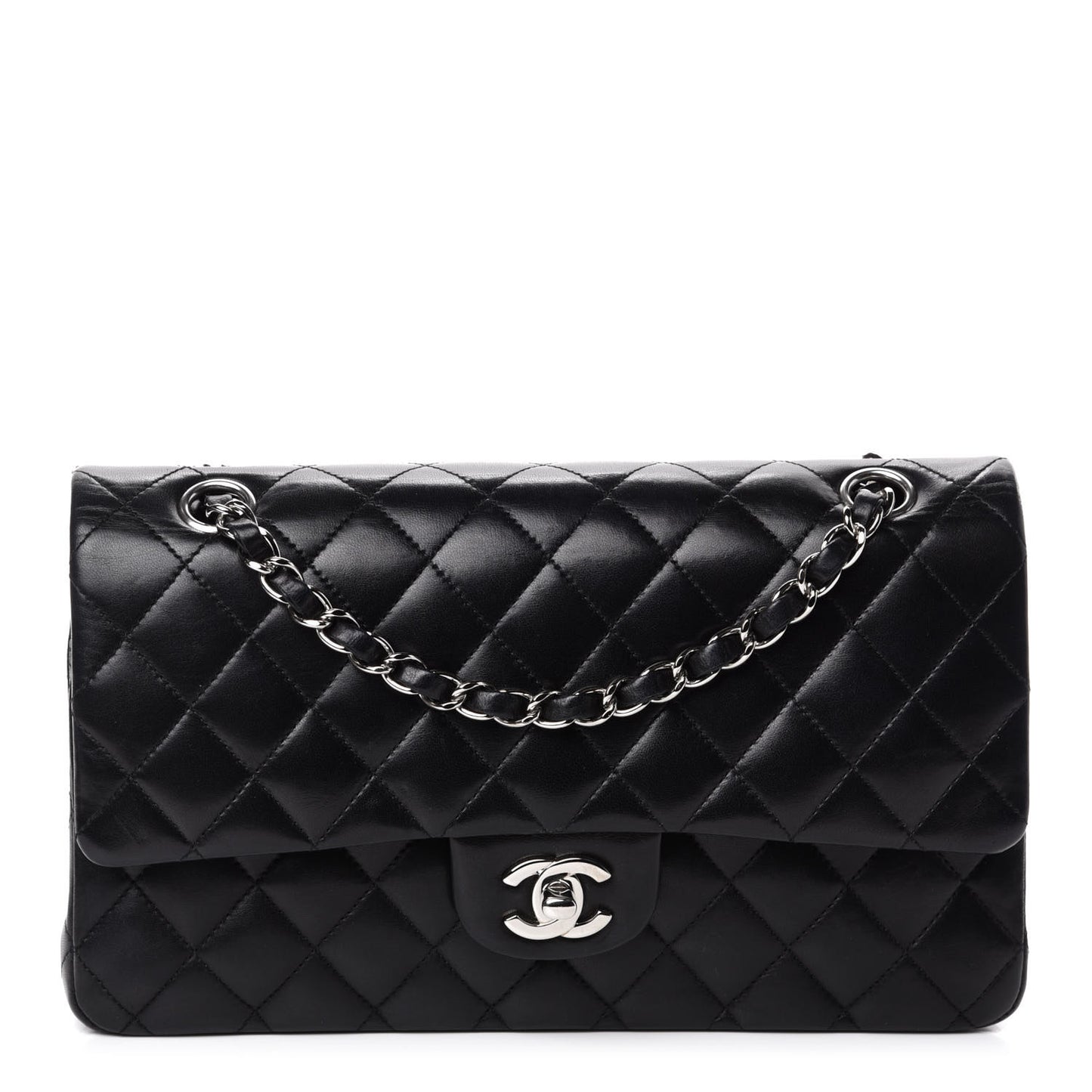 Lambskin Quilted Medium Double Flap Black