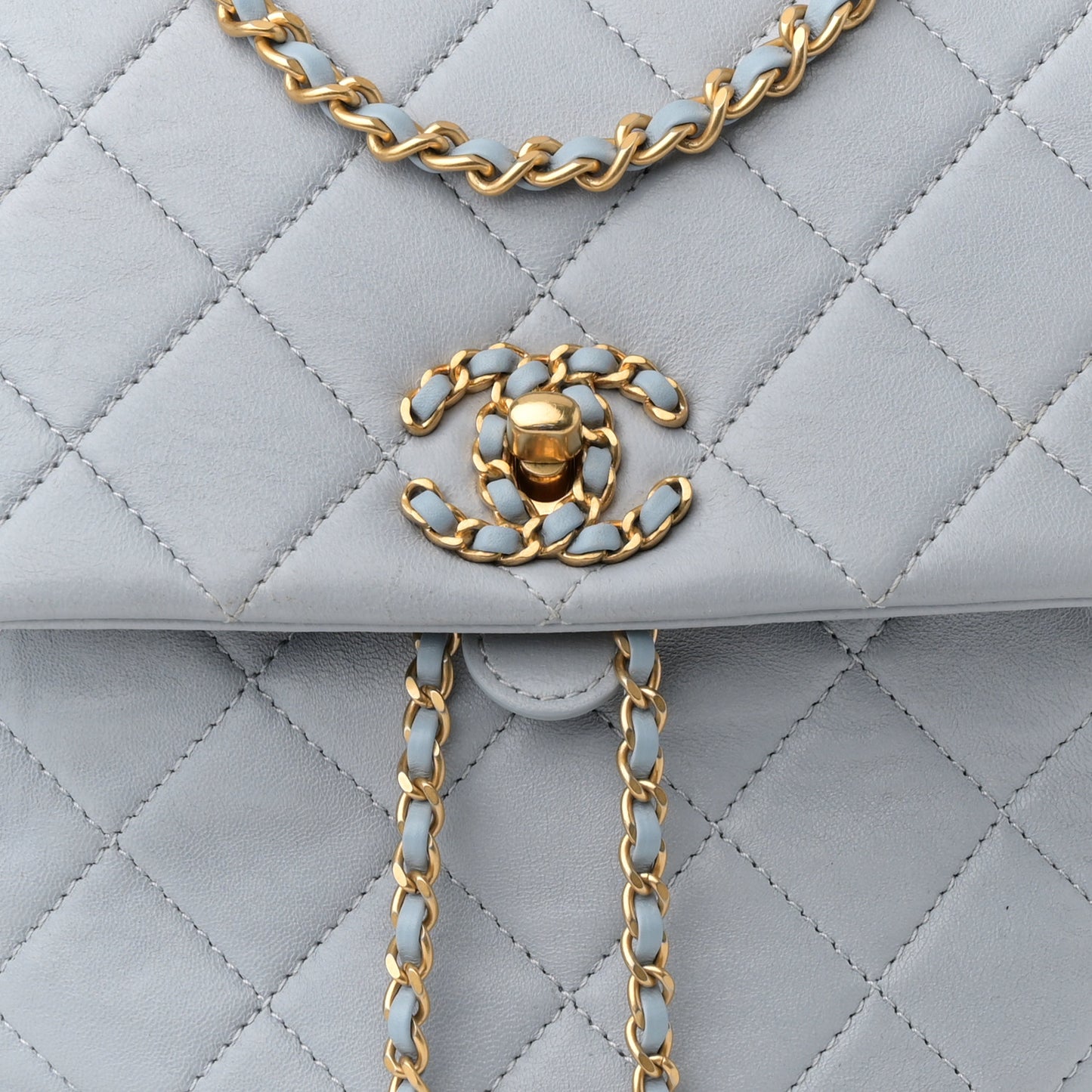 Lambskin Quilted Small Braided CC Backpack Light Blue