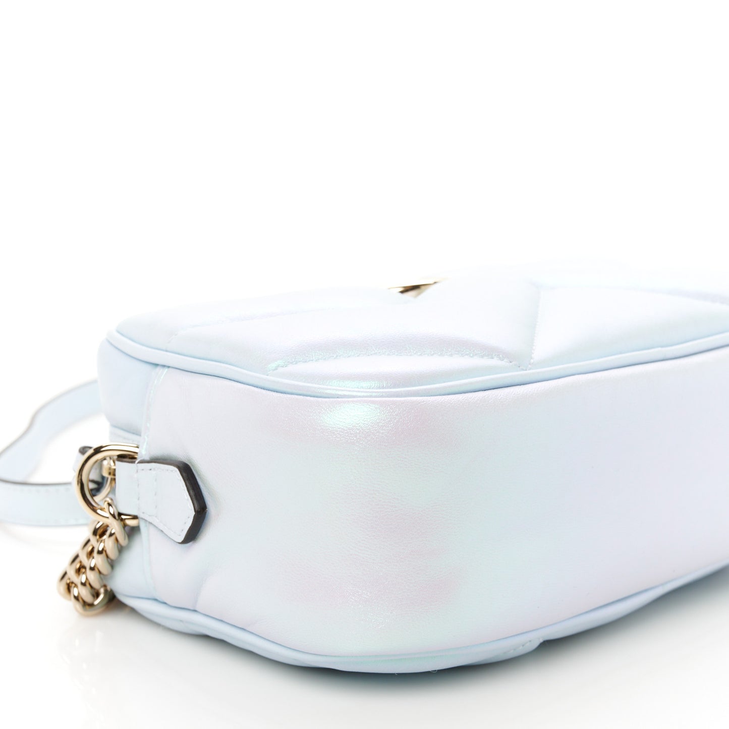 Iridescent Nappa Chevron Matelasse Small GG Marmont Chain Shoulder Bag Iridescent Snow Light Blue
