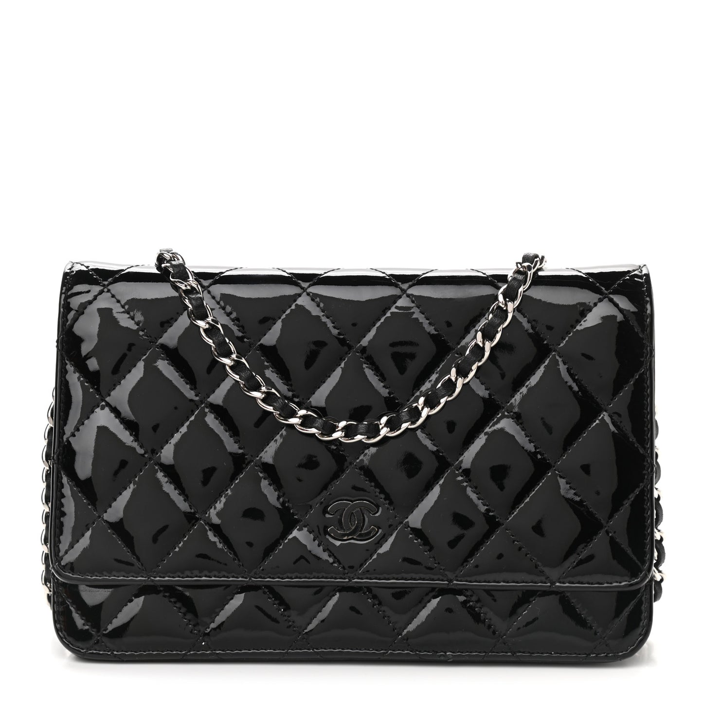 Patent Quilted Wallet On Chain WOC Black