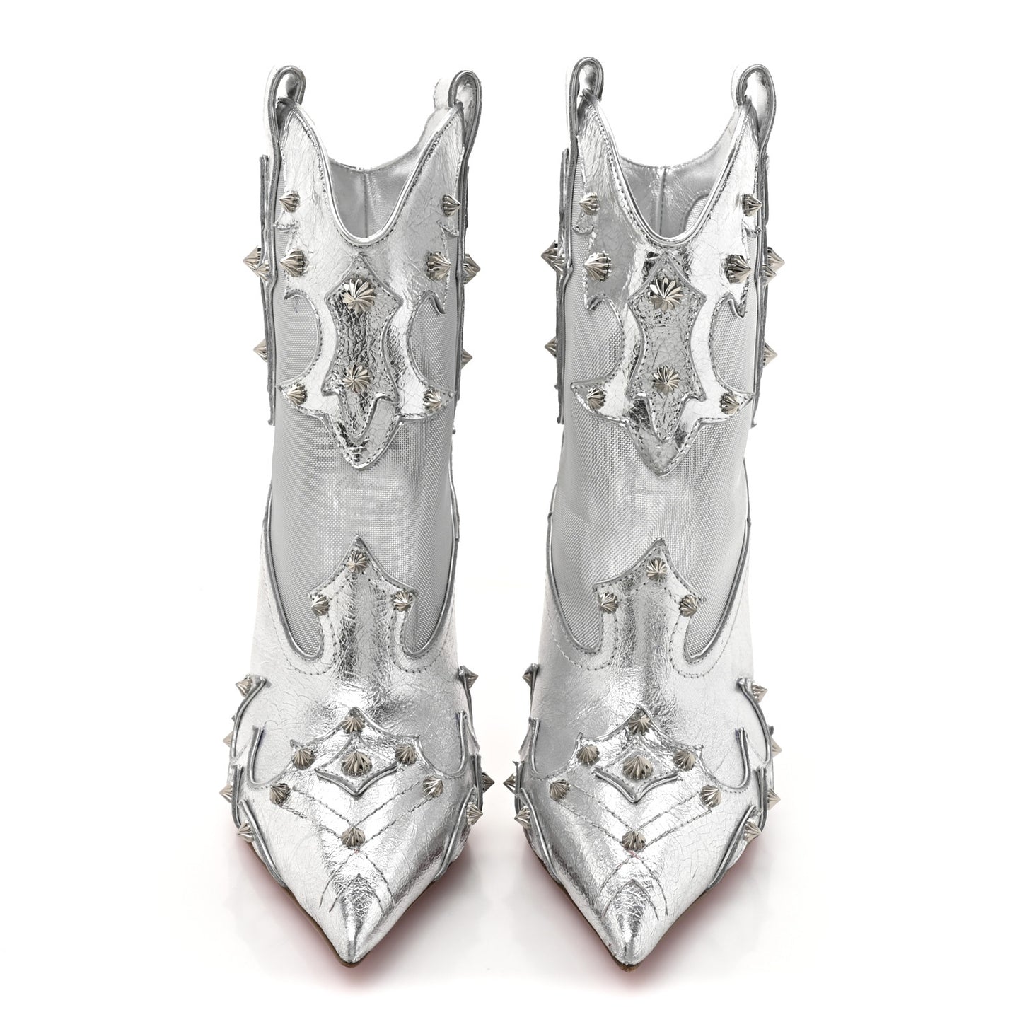 Metallic Calfskin Bootytiang Western 100 Boots 37 Silver