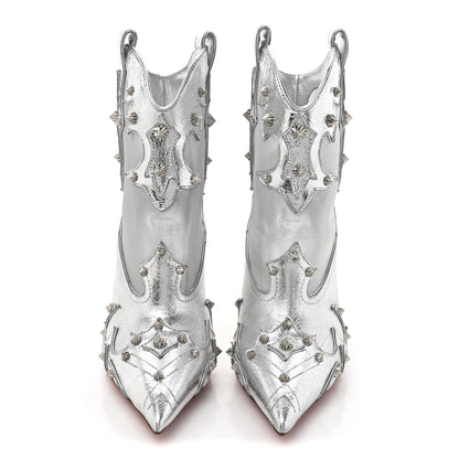 Christian Louboutin Metallic Calfskin Bootytiang Western 100 Boots 37 Silver 3 of 8