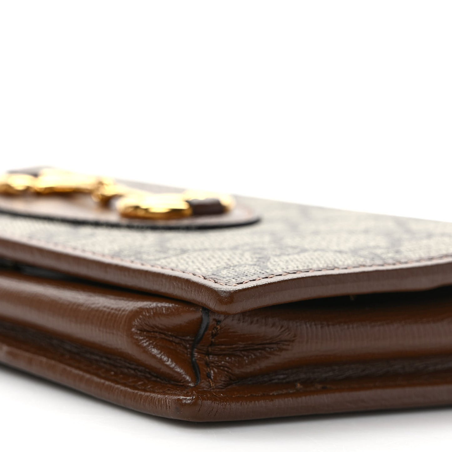 GG Supreme Monogram Azalea Calfskin Horsebit 1955 Wallet On Chain Beige Ebony Brown Sugar