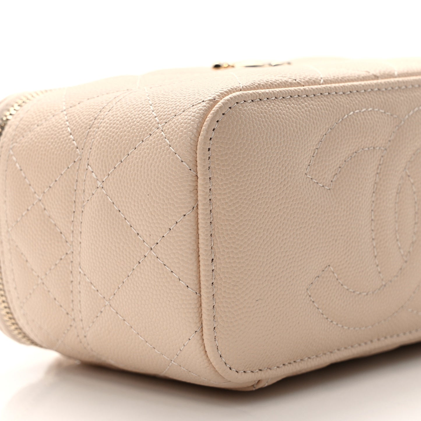 Caviar Quilted Trendy Handle Mini Vanity Light Beige