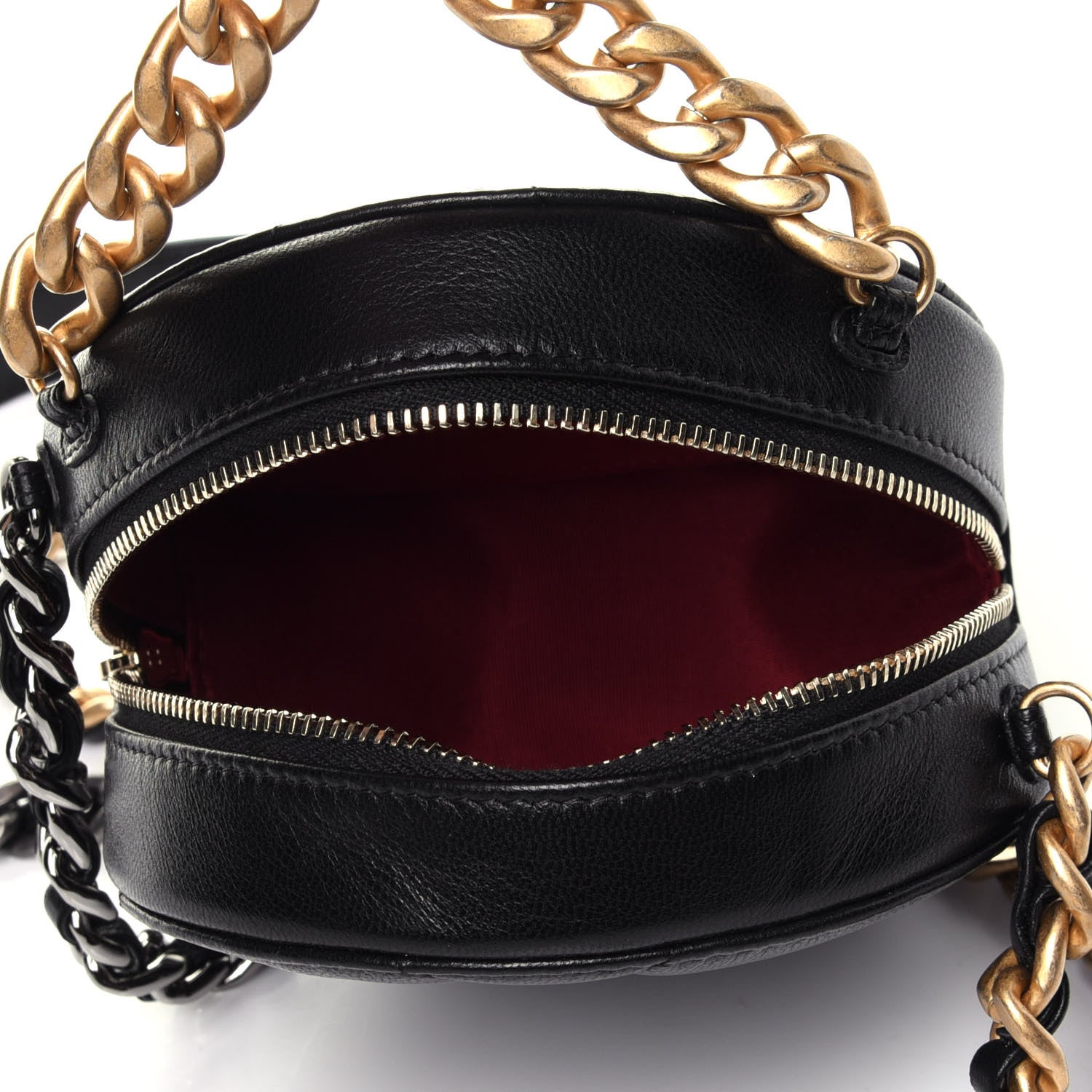 Chanel Shiny Goatskin Quilted Chanel 19 Round Clutch With Chain Black 3 of 4