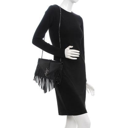 Saint Laurent Calfskin Fringe Medium Snake Monogram Satchel Black 2 of 6